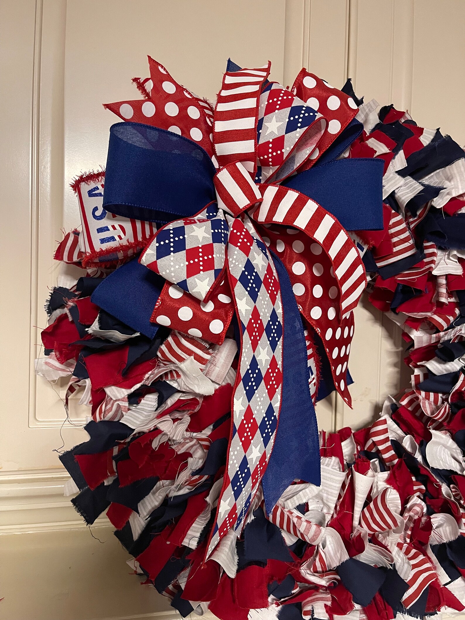 Summer Rag Wreath Patterns Patriotic Summer Handmade Rag Wreath. - Etsy
