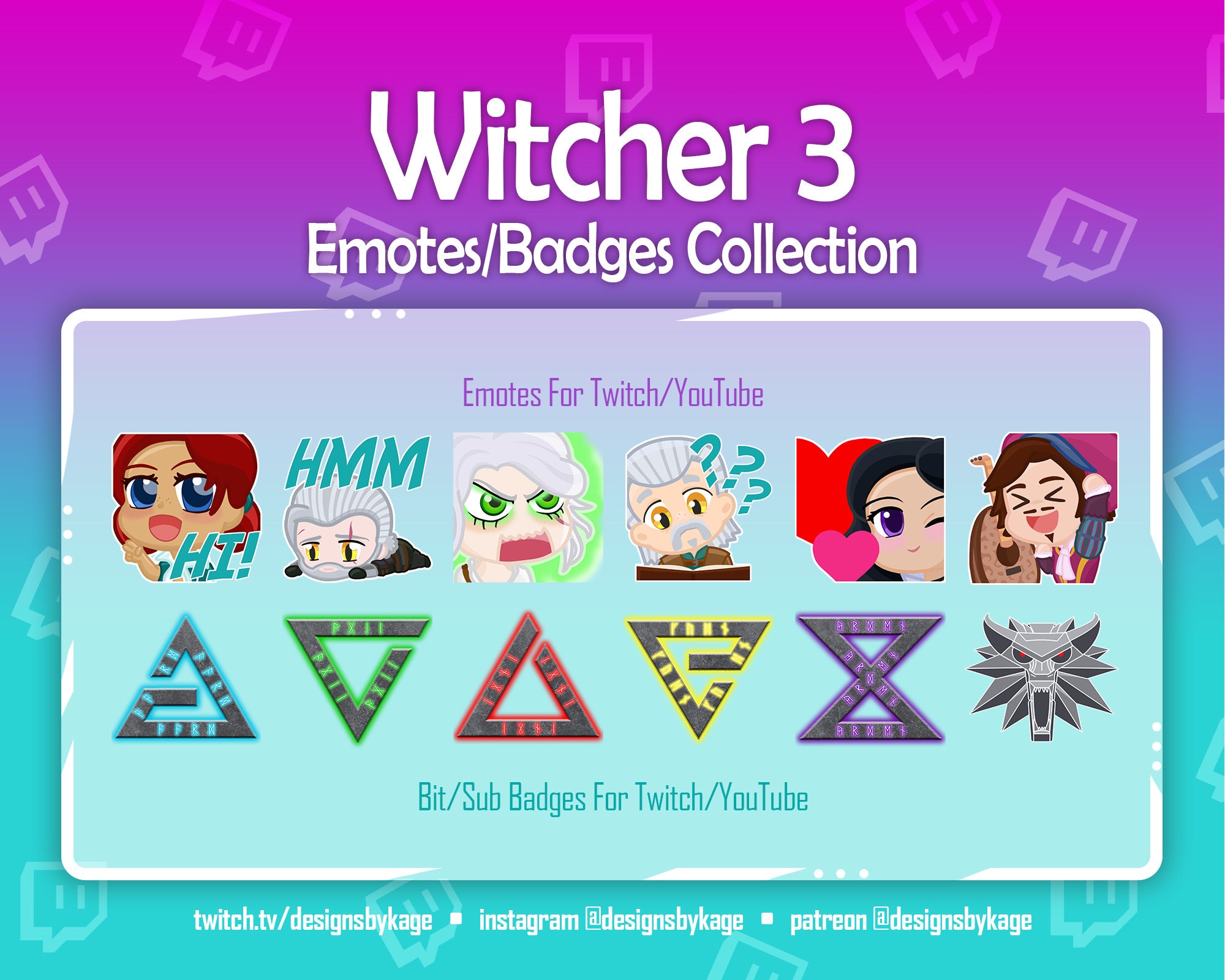 Witcher 3 X12 Emote And Sub Bit Badge Collection For Etsy