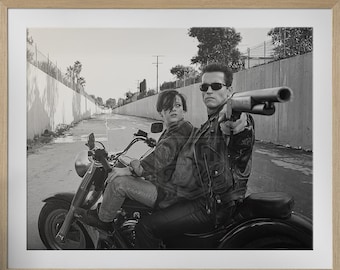 Terminator 2 poster – T-800 & John Connor in het LA Canal – Digitale poster om te printen – Retro jaren 90 stijl