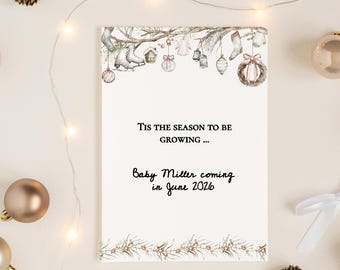Christmas Pregnancy Annoucement, Watercolor, Pregnancy Reveal, Digital