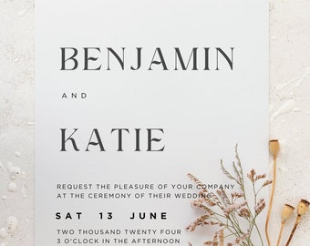 Minimalist Printable Wedding Invitation Template, 100% Editable Template