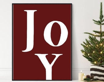 Joy Christmas Quote Print, Vintage Red Holiday Wall Art (Digital Download)