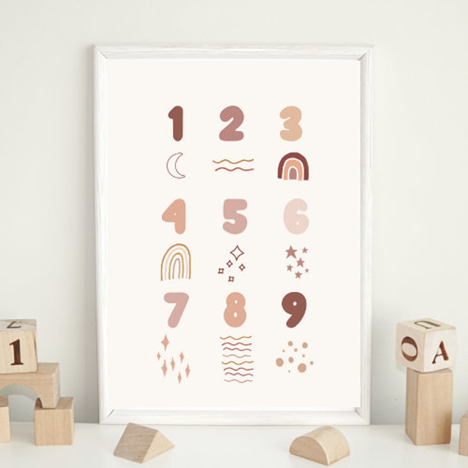 Numbers Poster Printable Wall Art 123 Boho Poster Numbers - Etsy