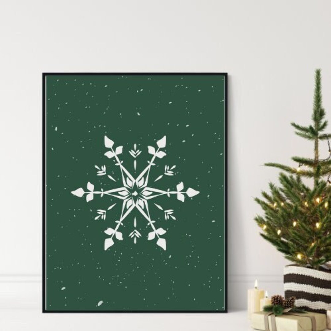 Dark Green Christmas Wall Art Printable Christmas Snowflake Sign