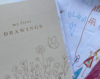 Kids Art Storage Binder, Linen Floral Drawing Organizer, Memory Book Portfolio
