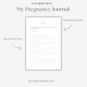May include: A white page from a pregnancy journal titled A GLIMPSE INTO My Pregnancy Journal. The page features the heading 12 WEEK scan, an inspirational quote, and sections for Questions & Notes including lines for hospital details, companions, feelings, and baby size.