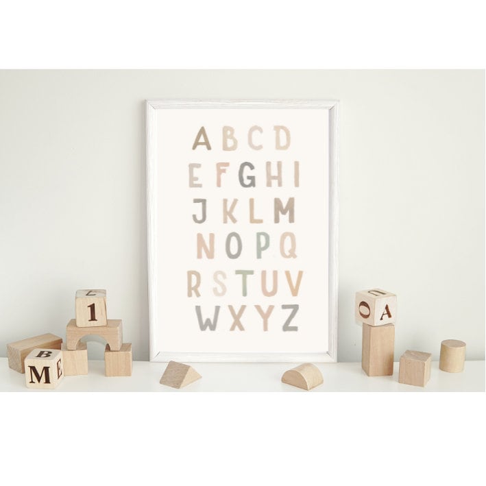 Alfabet Poster Printable Wall Art ABC Poster Neutrale Alfabet Print Kids Wall Art Boho Nursery Decor Playroom Wall Art Digitale Print Boho