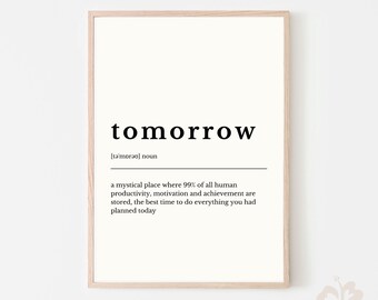 Morgen Definitie teken, Morgen definitie afdrukken, Download definitie, Woordenboek afdrukken, moderne home definitie, morgen poster