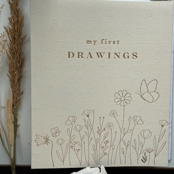 Carpeta de arte infantil de lino, carpeta de dibujo floral, libro de recuerdos (A4)