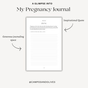 May include: A white page from a pregnancy journal titled A GLIMPSE INTO My Pregnancy Journal. The page displays WEEK seven, an inspirational quote by Martha Rose and Jane L. Davis, horizontal lines for writing, and the handle @CAMPOSANDOLIVES.