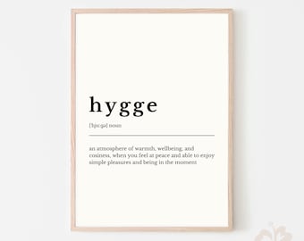 Lámina con la definición de Hygge, decoración moderna para el hogar (descarga digital)