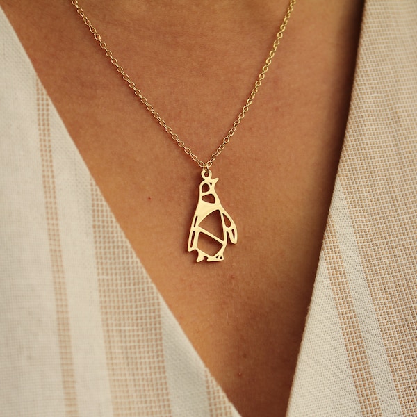 Pinguïn ketting, dierenketting, origami ketting, gouden pinguïn, origami pinguïn, charme ketting, pinguïn sieraden, cadeau haar