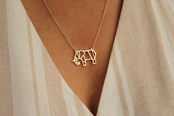 Elephant Necklace, Animal Necklace, Origami Necklace, Gold Necklace, Origami Jewellery, Elephant Pendant, Elephant Jewellery, Gift Her