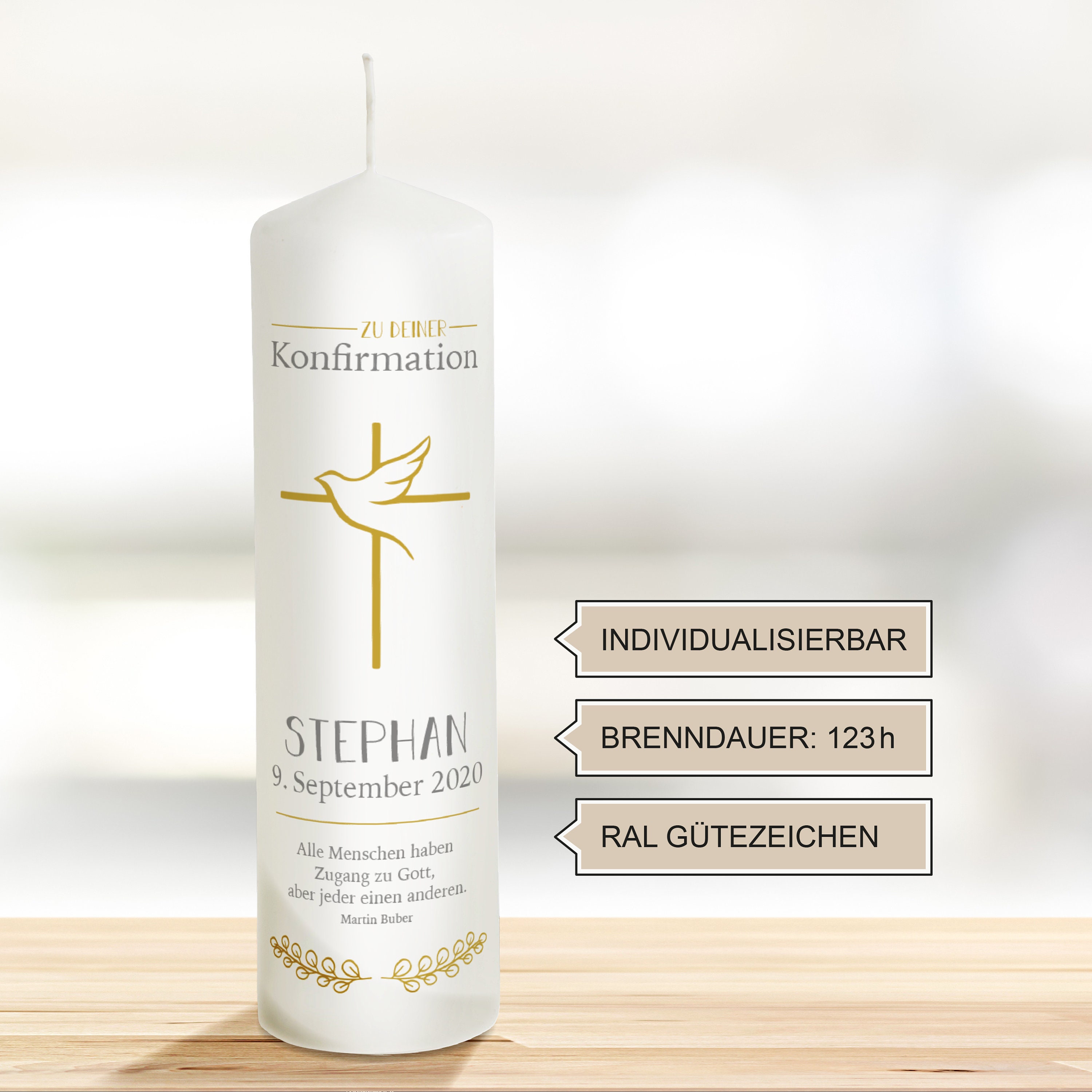 Konfirmationskerze Taube / Kommunionkerze Taube mit Namen und Etsy