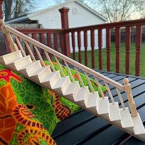 Doll House Staircase, Miniature Stairs, Handrail Right, Craft Supply Wood, Doll House Accessories, DYI, Unpainted Wood Stair