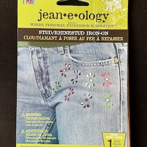 Plaid, Jean-e-ology Stud Iron On Appliqués, Jean Pocket Decoration Embellishment, Multicolor flowers Jean Pants, Vintage