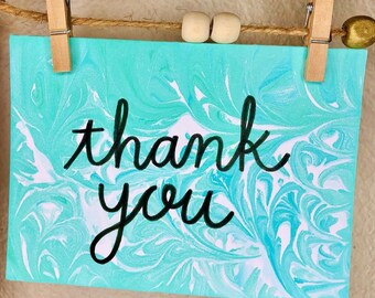 Express more gratitude! Hand-lettered & hand-marbled thank you notes