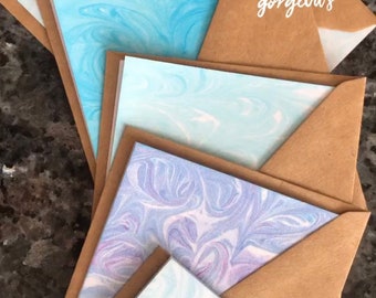 5-pack of custom multi-colored hand-marbled note cards