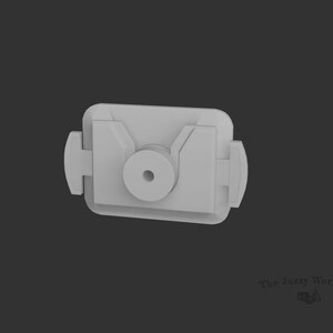 May include: White plastic camera mount with a small hole in the center and two side tabs.
