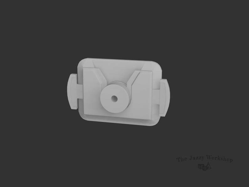 May include: White plastic camera mount with a small hole in the center and two side tabs.