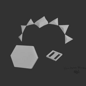 May include: A set of 3D printed geometric shapes, including a hexagon, a rectangle, and a series of connected triangles. The shapes are all white and appear to be made of plastic.