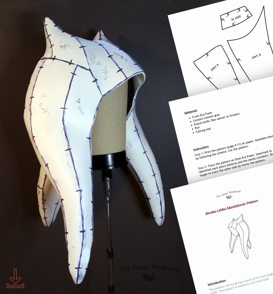 Ashoka head piece EVA foam pattern in PDF file for cosplay Etsy