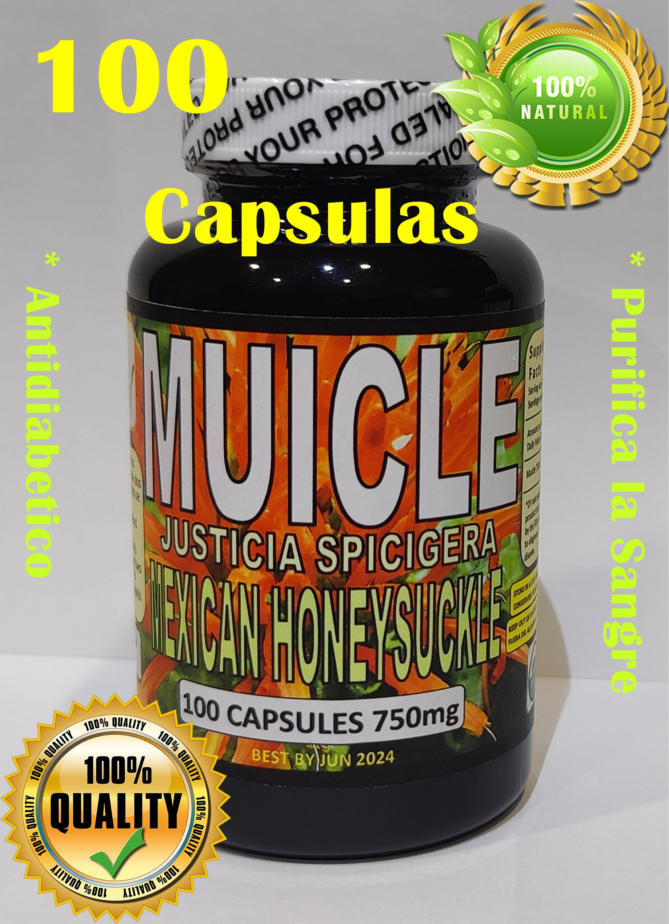 Muicle Muitle Muycle Mexican Honeysuckle 100 Capsules/Capsulas Natural Organico !!!
