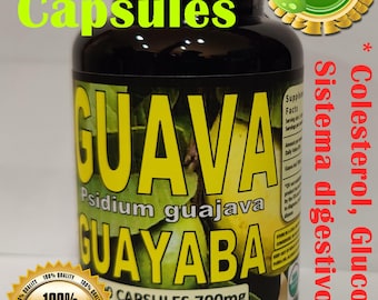 Hojas de Guayaba 100 Capsulas,Mexican Guava Leaves Capsules,Organic Guava leaves 100% Natural 700mg
