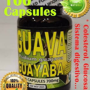 Hojas de Guayaba 100 Capsulas,Mexican Guava Leaves Capsules,Organic Guava leaves 100% Natural 700mg