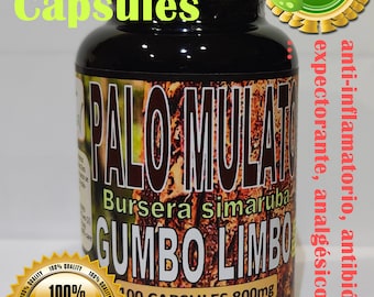 Palo Mulato Bursera simaruba bark Gumbo limbo palo jiote naked Indian 100 Capsules 100% natural 800mg