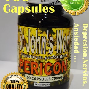 St. John's Wort 100 Caps Hierba de San Juan Pericon corazoncillo Hypericum perforatum St Johns Wort san juanera !!!