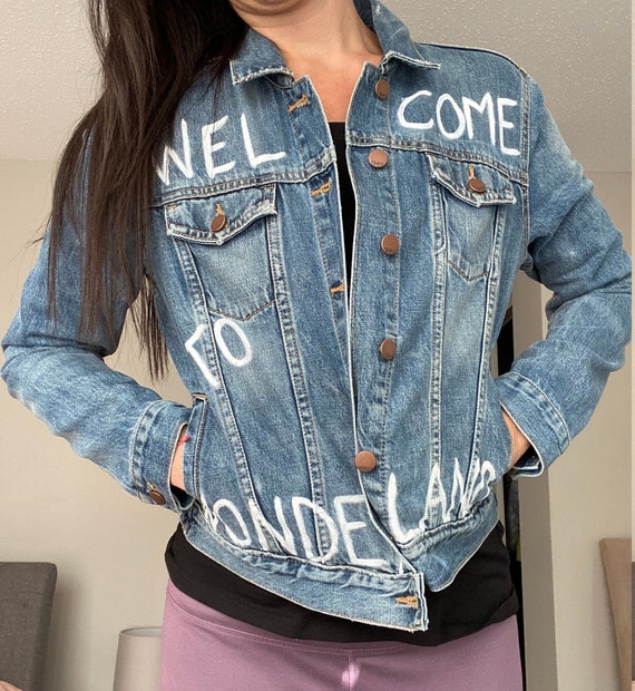 Purple pink Hand Painted Denim Jacket Paint Splatter Design