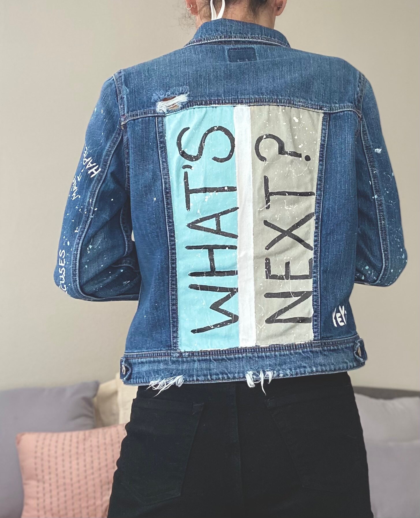 Blue Hand Painted Denim Jacket Original Denim Distressed Etsy UK