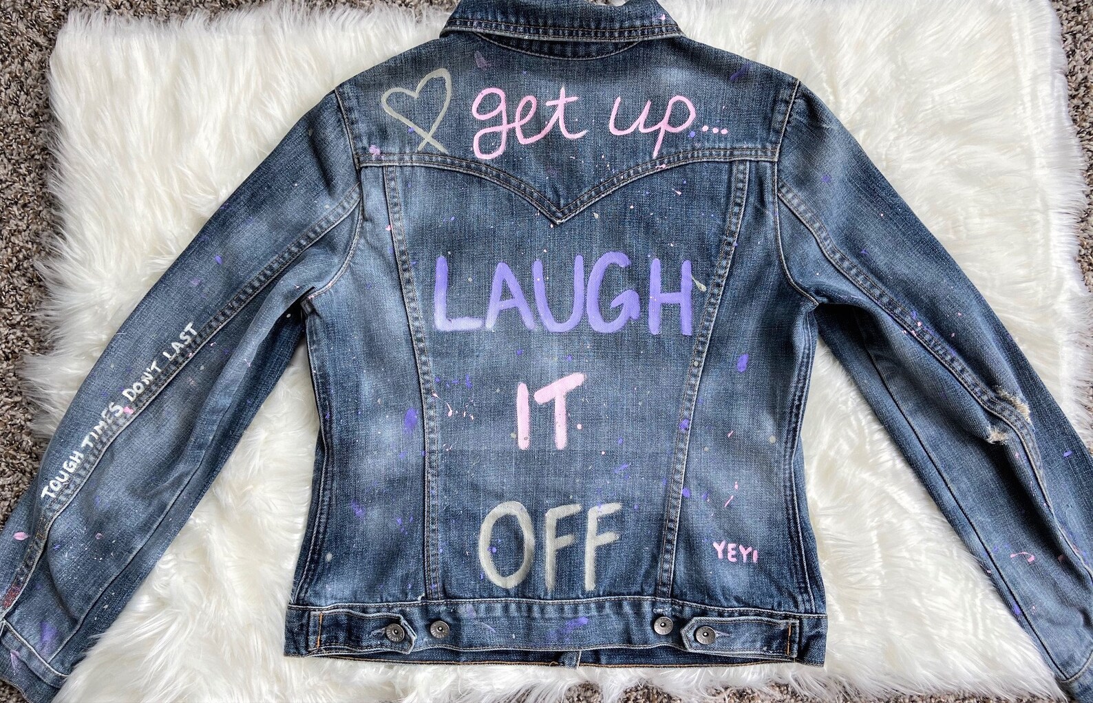 Custom Hand Painted Jacket Purple/pink Paint Upcycled Medium Wash Denim ...