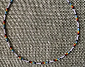 White with Tigers Eye Seed Bead Choker Necklace Bracelet Anklet Surfer Beach