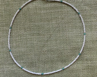 White with Tigers Eye Seed Bead Choker Necklace Bracelet Anklet Surfer Beach
