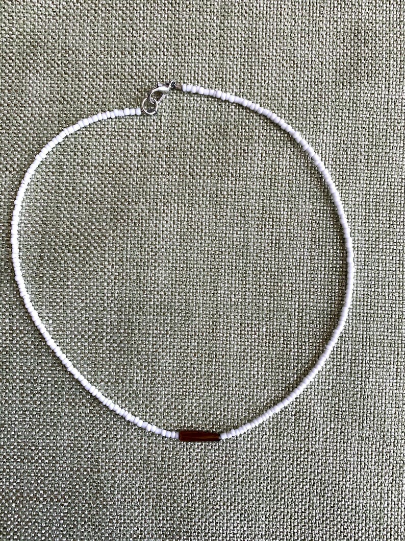 White with Tigers Eye Seed Bead Choker Necklace Bracelet Anklet Surfer Beach