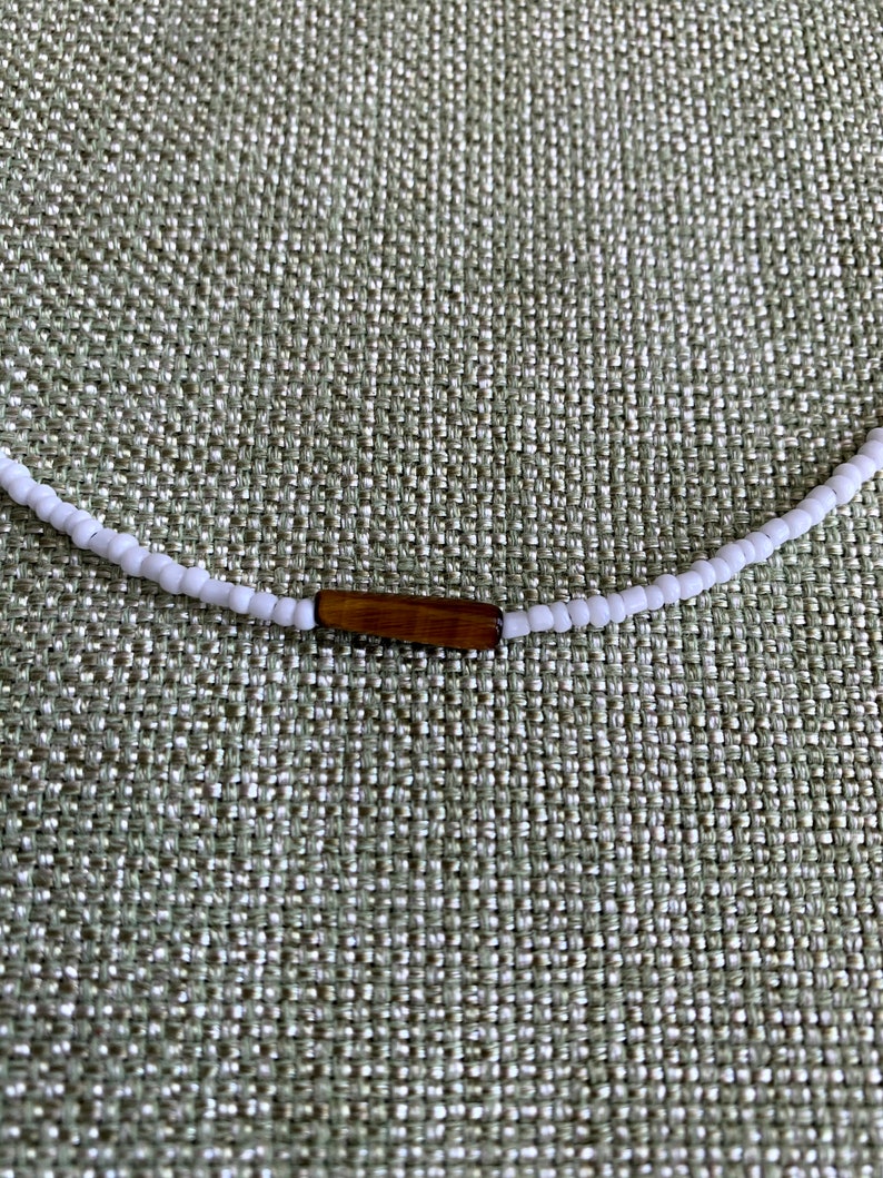 White with Tigers Eye Seed Bead Choker Necklace Bracelet Anklet Surfer Beach