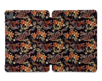 Floral Dragon iPad Case, Vintage Style Hard Cover