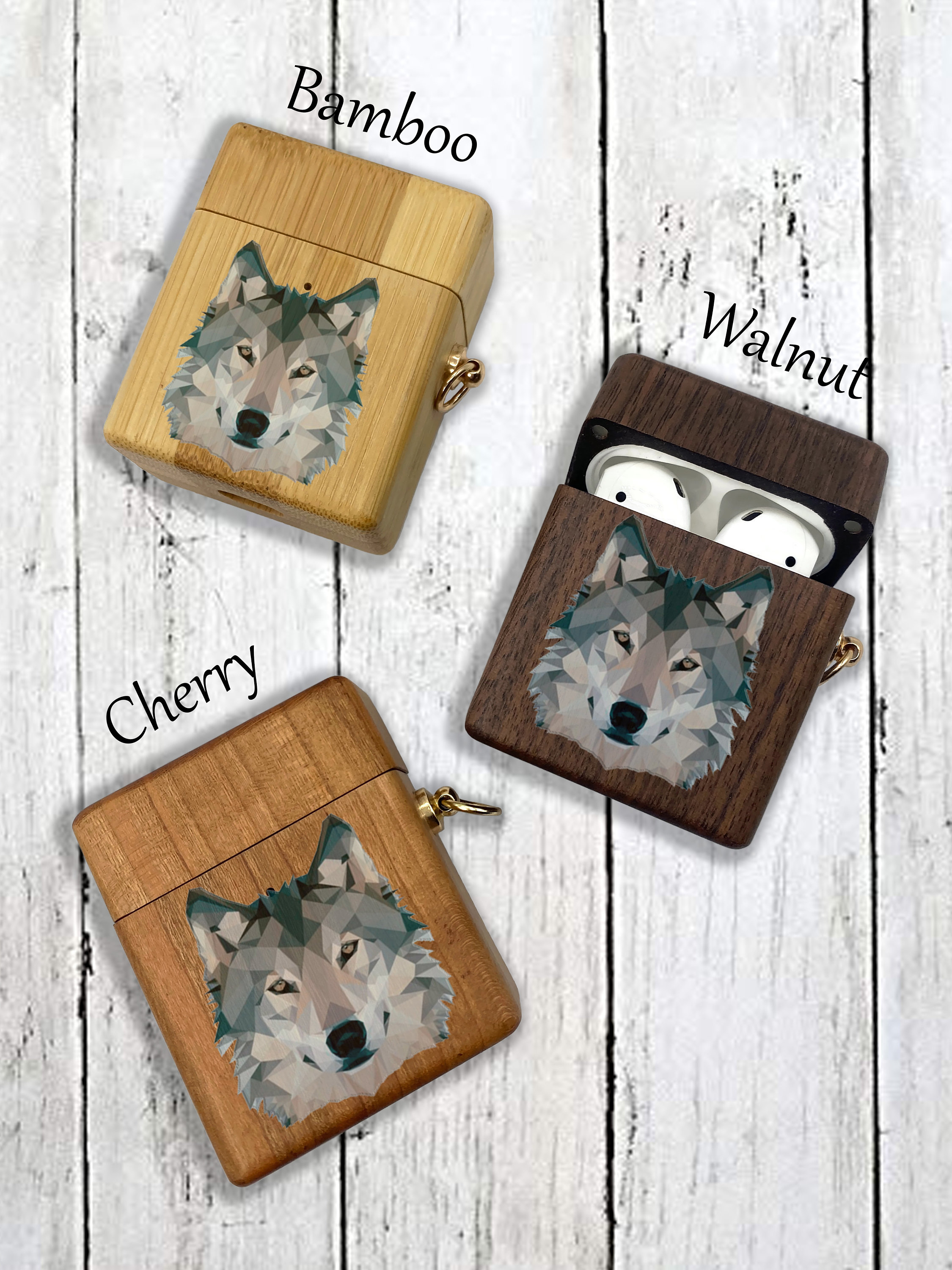 ウルフ木製AirPodsケースUSA AirPodsカバーアメリカンヘッドフォン木製