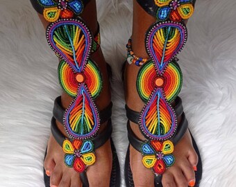 African beaded leather gladiator