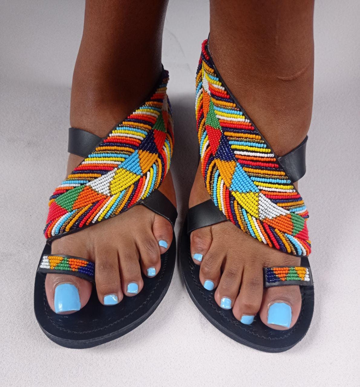 ON SALE African beaded leather gladiator,multicolour gladiator,summer gladiator,handmade gladiator