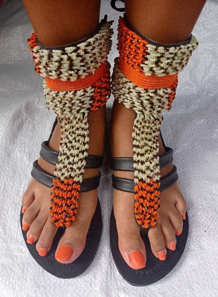 ON SALE!!African beaded leather gladiator,multicolour gladiator,summer gladiator,handmade gladiator