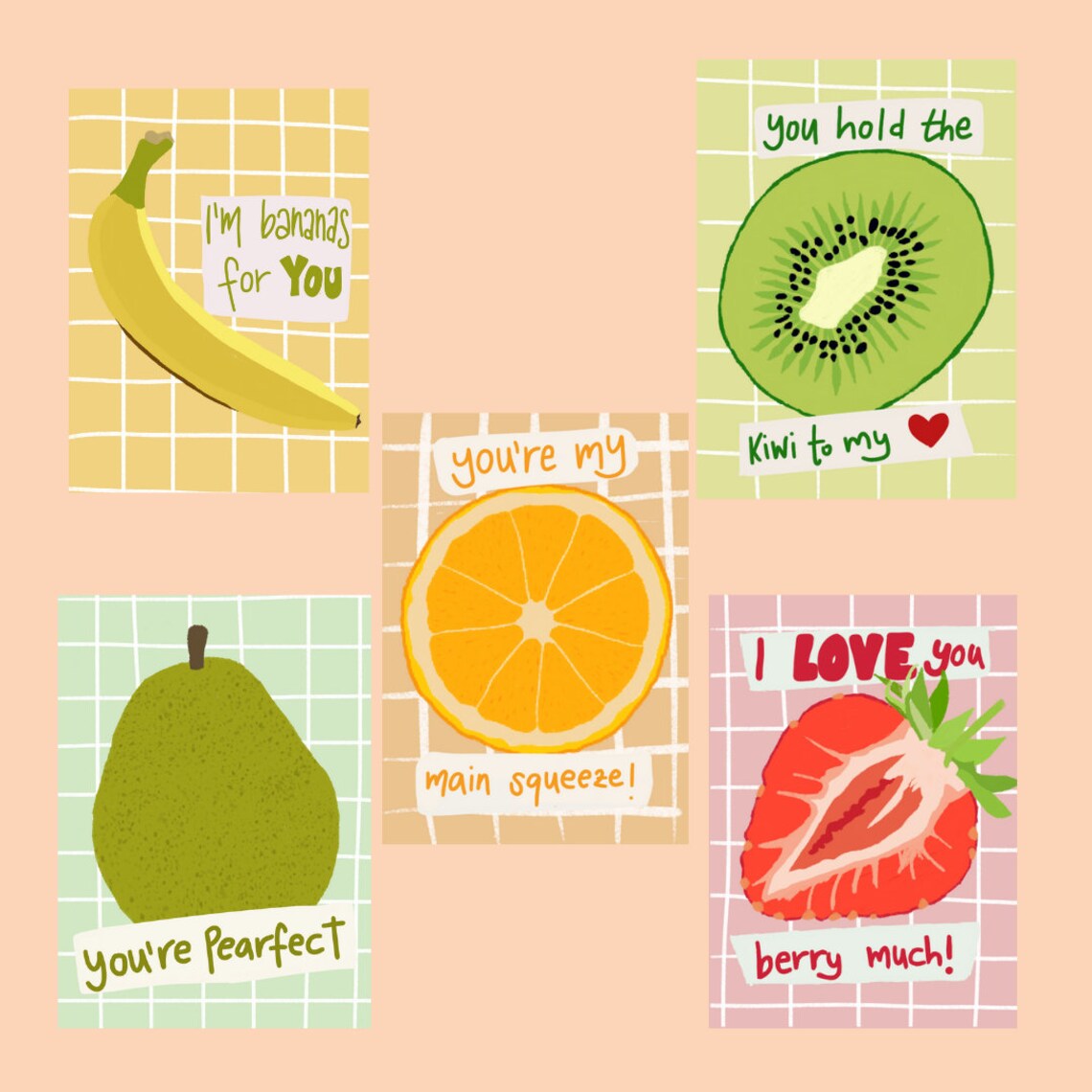 Valentine's Day Card Fruit Puns Funny Card Cards for Etsy