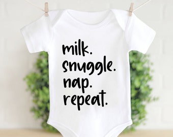 Milk Snuggle Nap Repeat SVG, Newborn svg, Baby Shower Svg, baby quote svg, SVG Cricut Cut File, PNG Files | Print Cut Files