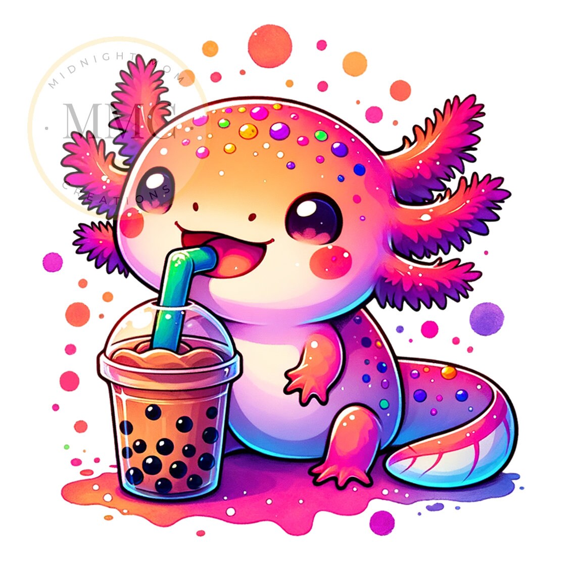 Cute Axolotl Drinking Boba PNG - Il Fullxfull.6012115828 Nh0p 