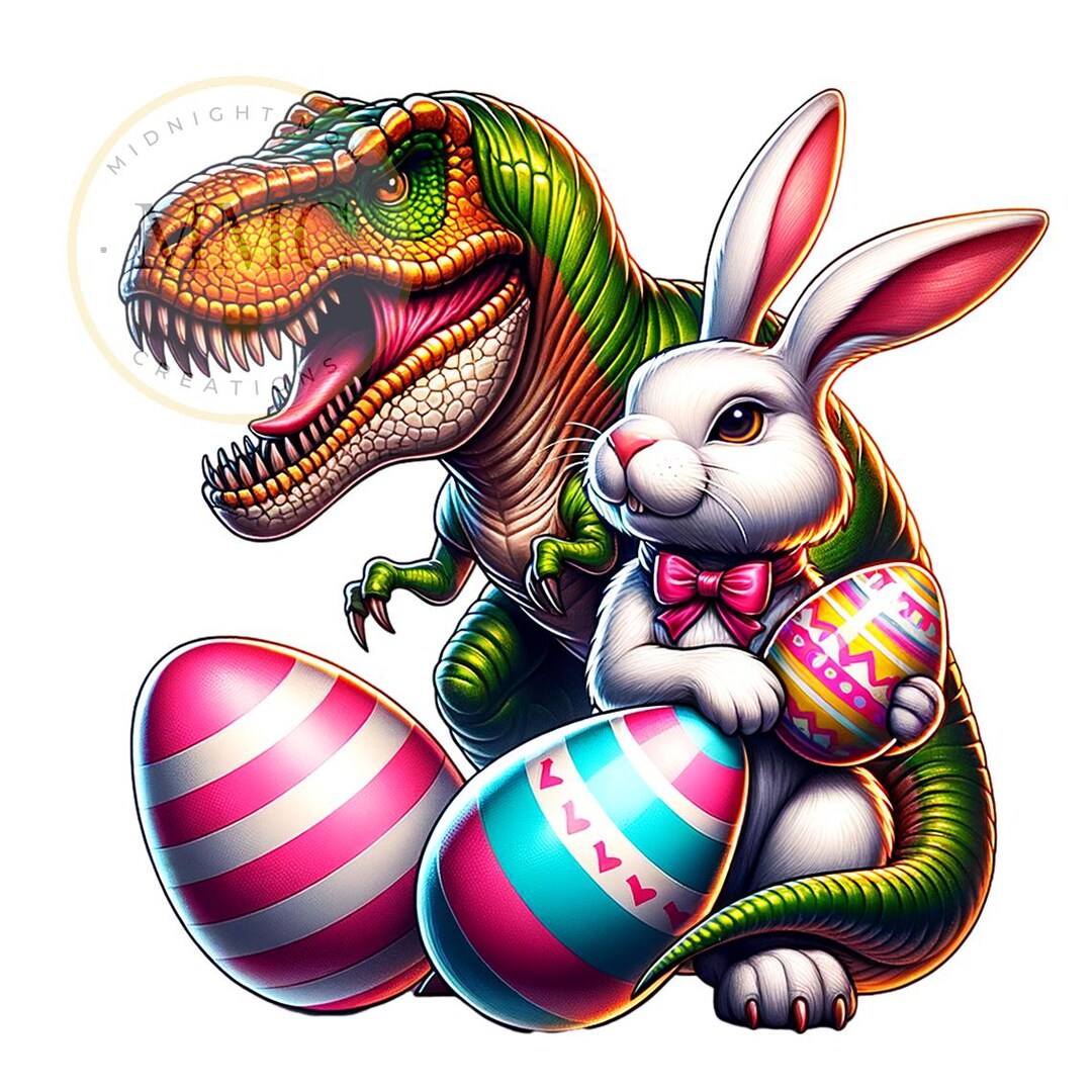Easter T-rex Dinosaur Clipart With Bunny, Easter Bunny Png, Easter Eggs ...