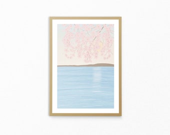 Sakura Days | Coastal Decor | Beach Illustration | Wall Art | Summer | Ocean | Japan Art