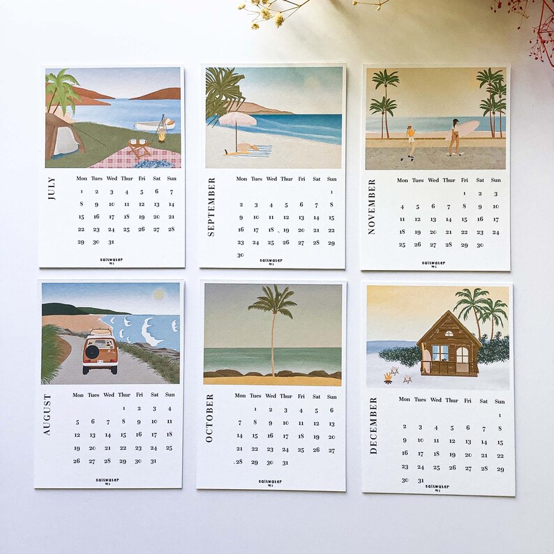 2024 Desk Calendar In Present Time edition with Wooden Stand Ocean & Surf illustration image 5