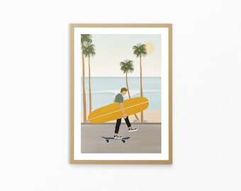 Going Places | Surfer Art | Coastal Decor | Beach Illustration | Wall Art | Summer | Ocean